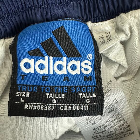 Mens Y2K Adidas Navy White Stripe Nylon Track Pants Break Away Snap Button Sz L - Picture 6 of 9